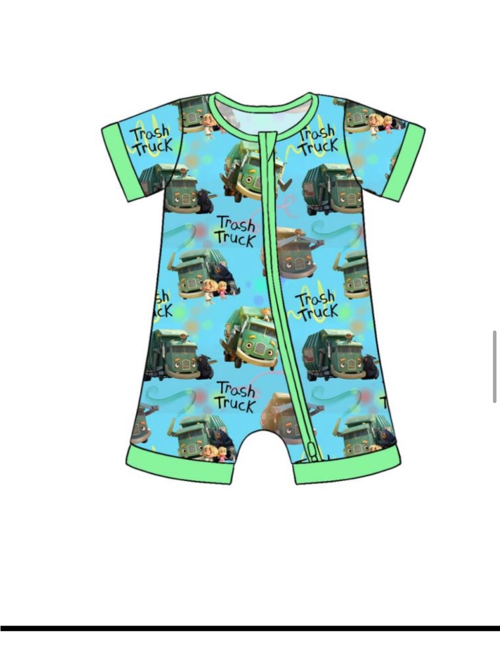 BAMBOO Blue and Green Trash Truck Kids shortie